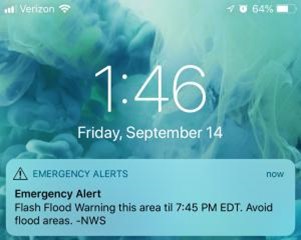 Screenshot of emergency alert on a cell phone